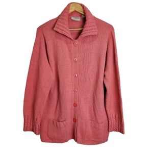 TanJay Vintage 90s Pink Knit Soft Cozy Cardigan With Collar Size Large